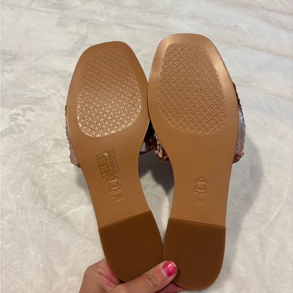 Tory Burch Copper Sequin Slide Sandals - Picture 2 of 2